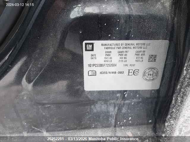 1G1PC5SB6F7252684 Chevrolet Cruze Lt Turbo