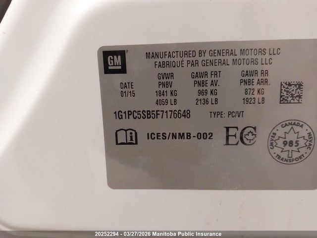 1G1PC5SB5F7176648 Chevrolet Cruze Lt Turbo