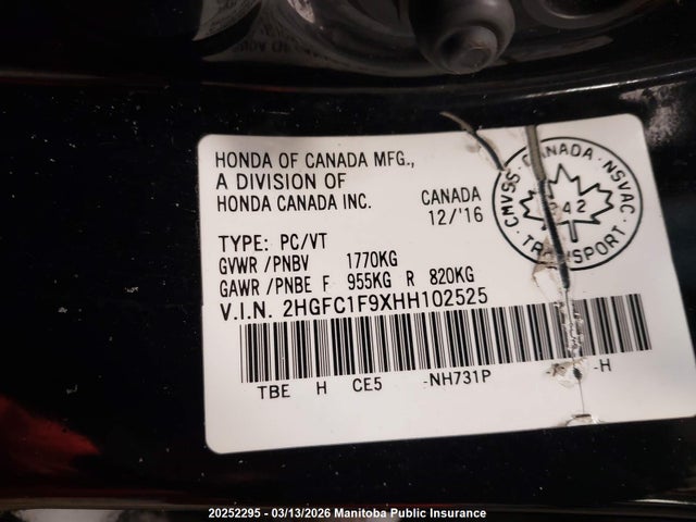 2HGFC1F9XHH102525 Honda Civic Touring