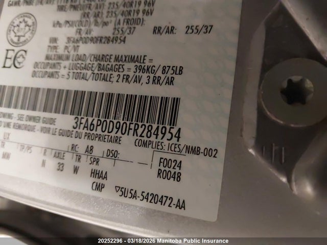 Aukcja sprzedaży 2015 Ford Fusion Se, vin: 3FA6P0D90FR284954, numer aukcji: 20252296