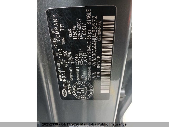 KM8J3CA44HU483572 Hyundai Tucson