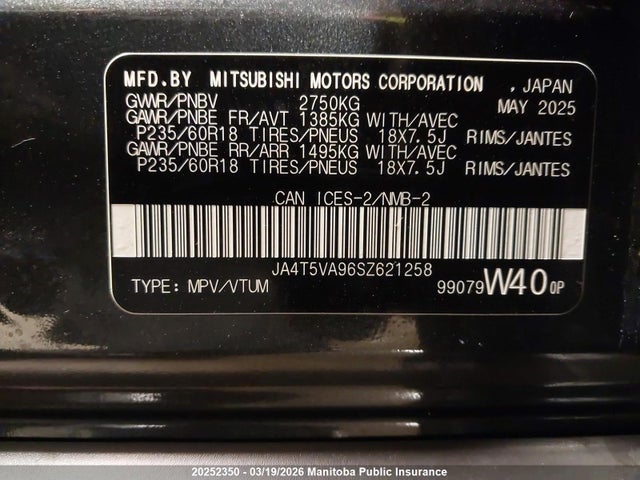 JA4T5VA96SZ621258 Mitsubishi Outlander Phev Le/se/sel