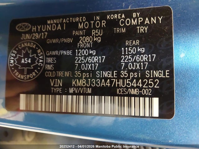 KM8J33A47HU544252 Hyundai Tucson