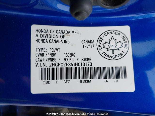 Aukcja sprzedaży 2018 Honda Civic Ex, vin: 2HGFC2F85JH013173, numer aukcji: 20252427