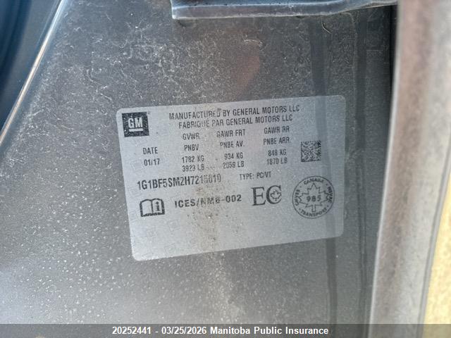 Продаж на аукціоні авто 2017 Chevrolet Cruze Premier Turbo, vin: 1G1BF5SM2H7215010, номер лоту: 20252441
