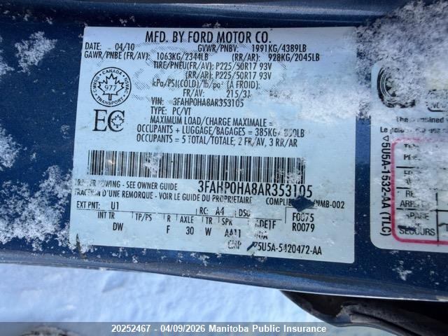 Продажа на аукционе авто 2010 Ford Fusion S, vin: 3FAHP0HA8AR353105, номер лота: 20252467