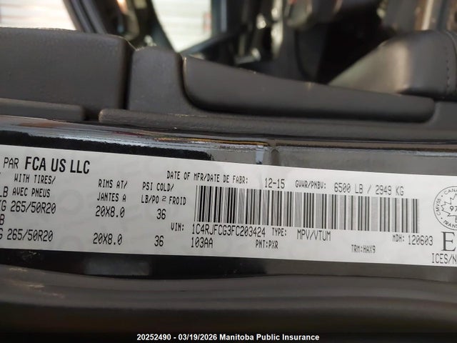 Продаж на аукціоні авто 2015 Jeep Grand Cherokee Limited, vin: 1C4RJFCG3FC203424, номер лоту: 20252490