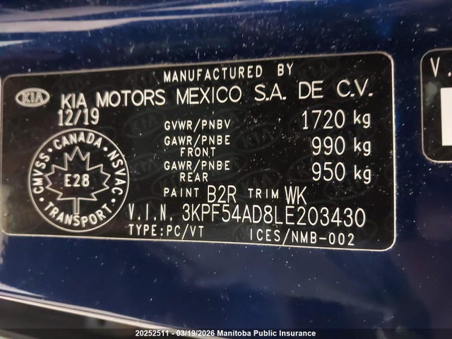 3KPF54AD8LE203430 KIA Forte Ex Premium