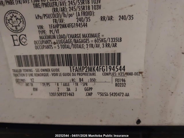 Aukcja sprzedaży 2015 Ford Taurus Police, vin: 1FAHP2MK4FG194544, numer aukcji: 20252544