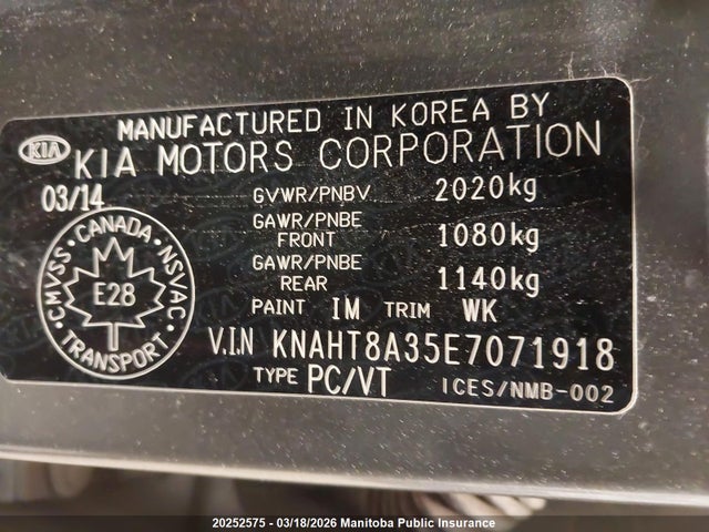 Aukcja sprzedaży 2014 Kia Rondo Lx, vin: KNAHT8A35E7071918, numer aukcji: 20252575