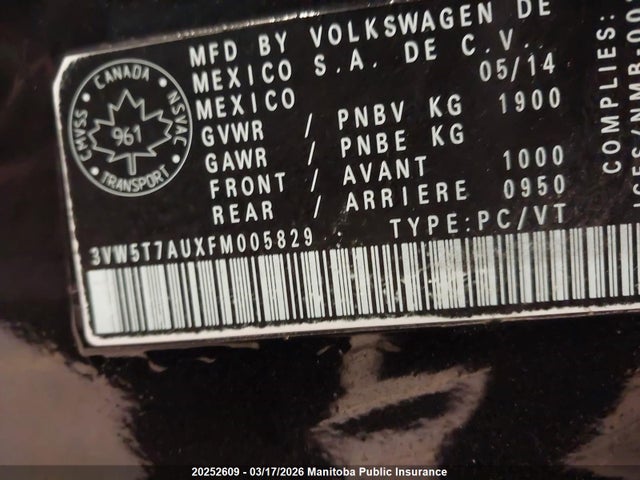 3VW5T7AUXFM005829 Volkswagen Gti 2.0t