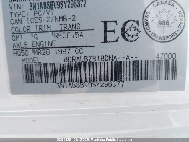 3N1AB8BV9SY296377 Nissan Sentra 2.0 S