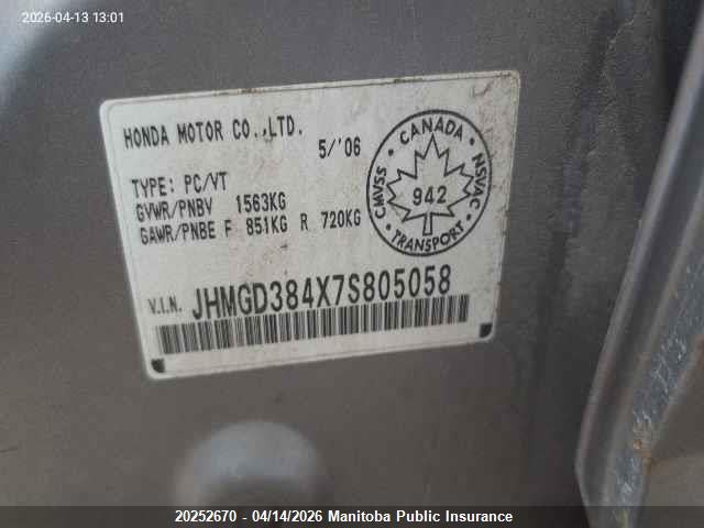Aukcja sprzedaży 2007 Honda Fit Lx, vin: JHMGD384X7S805058, numer aukcji: 20252670