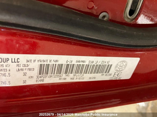 Продажа на аукционе авто 2010 Dodge Journey Sxt, vin: 3D4PG5FV9AT229567, номер лота: 20252679