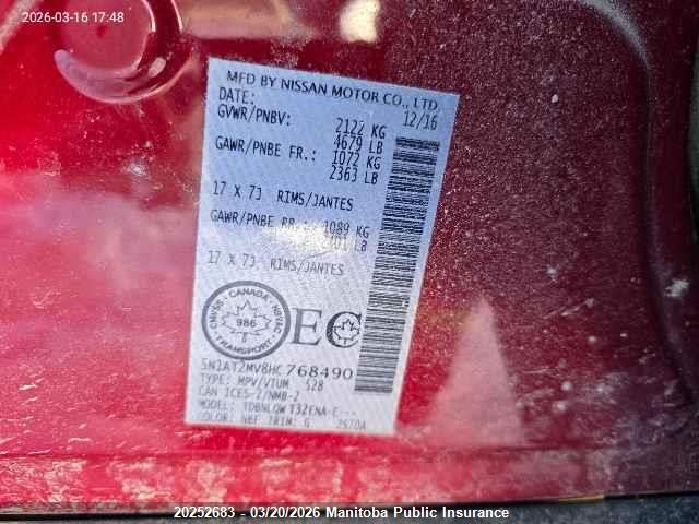 5N1AT2MV8HC768490 Nissan ROGUE SV