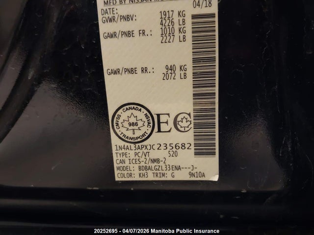 1N4AL3APXJC235682 Nissan Altima 2.5 S