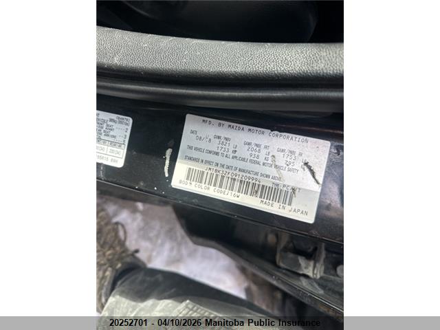Aukcja sprzedaży 2009 Mazda 3 Mazda Gx, vin: JM1BK32F091209994, numer aukcji: 20252701