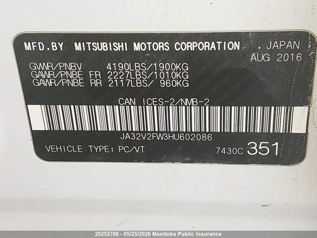Auction sale of the 2017 Mitsubishi Lancer, vin: JA32V2FW3HU602086, lot number: 20252708