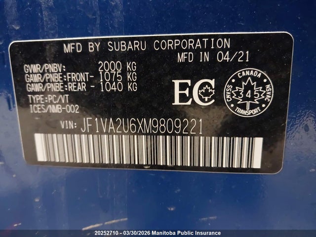 JF1VA2U6XM9809221 Subaru Wrx Sti Sport