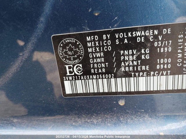 3VW217AUXHM056002 Volkswagen Golf 1.8 Tsi