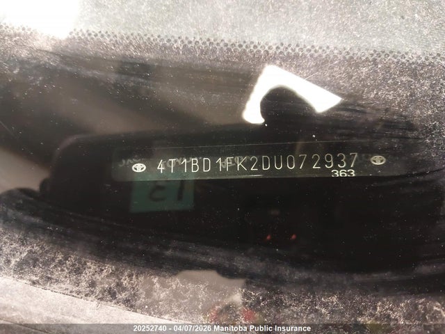 2013 Toyota Camry Xle Hybrid მანქანა იყიდება აუქციონზე, vin: 4T1BD1FK2DU072937, აუქციონის ნომერი: 20252740
