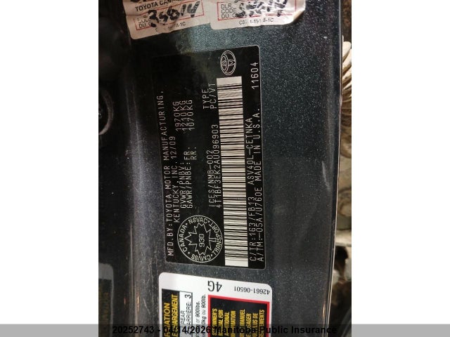 2010 Toyota Camry Le მანქანა იყიდება აუქციონზე, vin: 4T1BF3EK2AU096903, აუქციონის ნომერი: 20252743