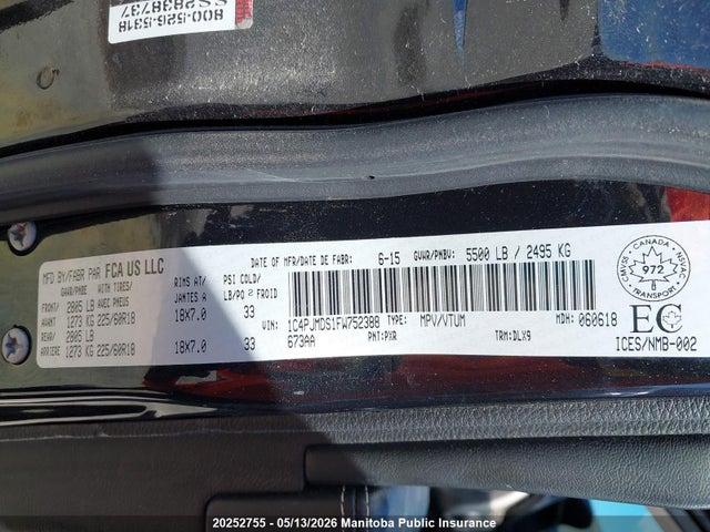 1C4PJMDS1FW752388 Jeep Cherokee Limited