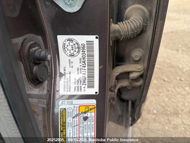 Aukcja sprzedaży 2010 Honda Civic Dx-g, vin: 2HGFA1F45AH034960, numer aukcji: 20252805