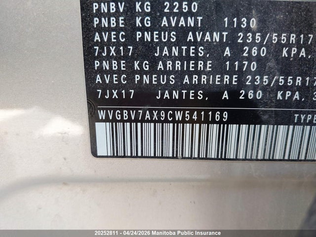 2009 Volkswagen Tiguan მანქანა იყიდება აუქციონზე, vin: WVGBV7AX9CW541169, აუქციონის ნომერი: 20252811