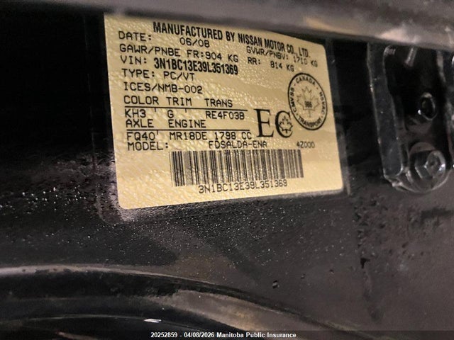 2009 Nissan Versa 1.8 S მანქანა იყიდება აუქციონზე, vin: 3N1BC13E39L351369, აუქციონის ნომერი: 20252859