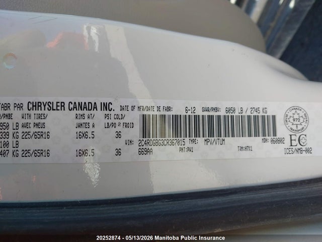 Aukcja sprzedaży 2012 Dodge Grand Caravan Sxt, vin: 2C4RDGBG3CR367015, numer aukcji: 20252874