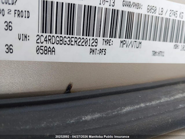 Продажа на аукционе авто 2014 Dodge Grand Caravan Sxt, vin: 2C4RDGBG3ER220129, номер лота: 20252892