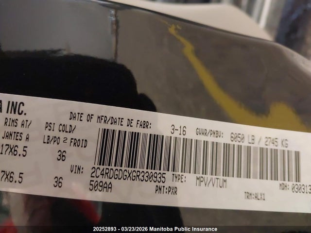 Aukcja sprzedaży 2016 Dodge Grand Caravan Crew, vin: 2C4RDGDGXGR330935, numer aukcji: 20252893