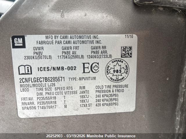 Продажа на аукционе авто 2011 Chevrolet Equinox Ltz, vin: 2CNFLGEC7B6285671, номер лота: 20252903