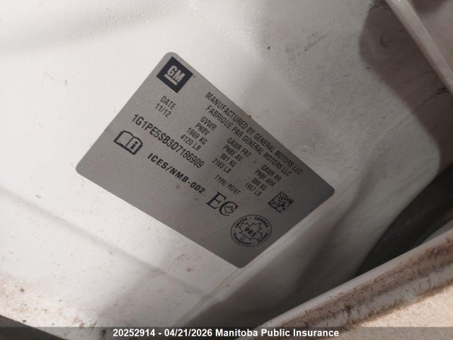 Aukcja sprzedaży 2013 Chevrolet Cruze Lt Turbo, vin: 1G1PE5SB3D7186909, numer aukcji: 20252914