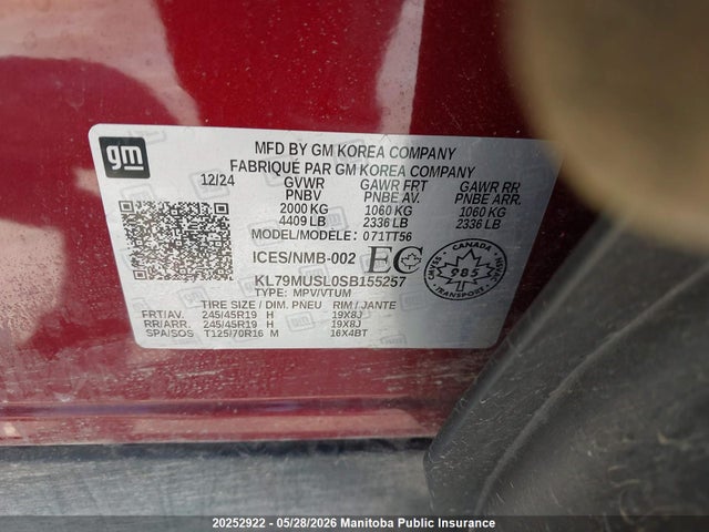 20252922 :رقم المزاد ، KL79MUSL0SB155257 vin ، 2025 Chevrolet Trailblazer Rs Turbo مزاد بيع
