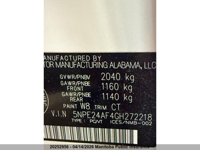 5NPE24AF4GH272218 Hyundai SONATA GL