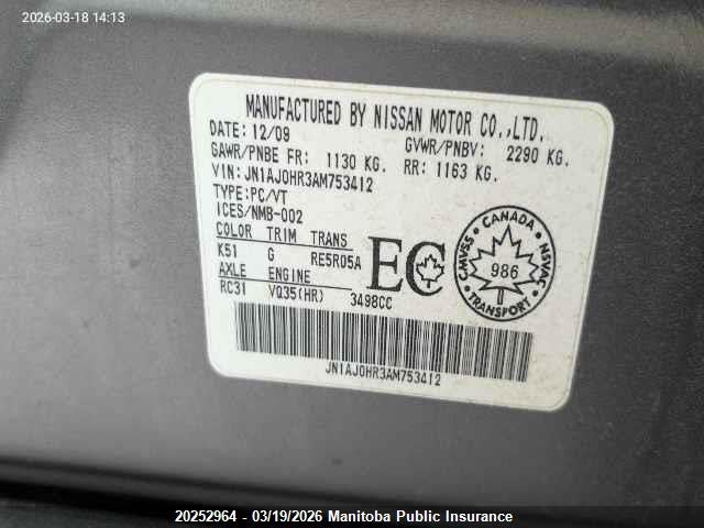20252964 :رقم المزاد ، JN1AJ0HR3AM753412 vin ، 2010 Infiniti Ex35 مزاد بيع