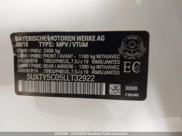 Aukcja sprzedaży 2020 Bmw X3 30i, vin: 5UXTY5C05LLT32922, numer aukcji: 20252969