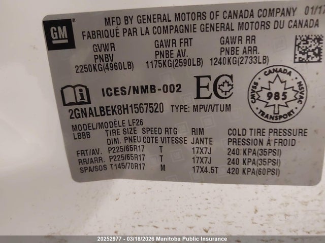 2GNALBEK8H1567520 Chevrolet EQUINOX LS