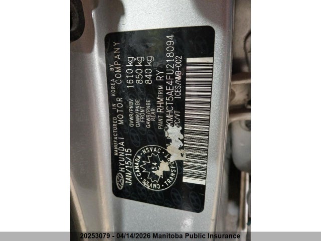 Продаж на аукціоні авто 2015 Hyundai Accent Gl, vin: KMHCT5AE4FU218094, номер лоту: 20253079