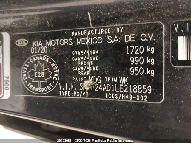 Продаж на аукціоні авто 2020 Kia Forte Lx, vin: 3KPF24AD1LE218859, номер лоту: 20253088