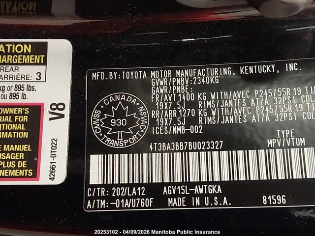 2011 Toyota Venza მანქანა იყიდება აუქციონზე, vin: 4T3BA3BB7BU023327, აუქციონის ნომერი: 20253102