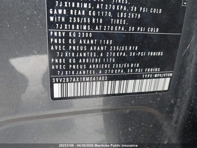 Auction sale of the 2024 Volkswagen Tiguan 2.0 Tsi, vin: 3VV2B7AX1RM041403, lot number: 20253108