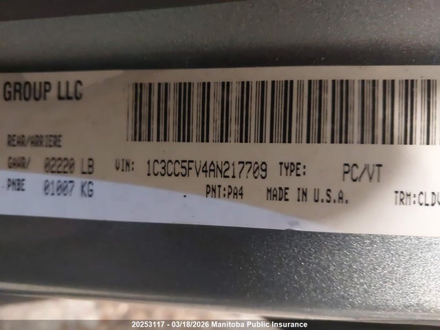 2010 Chrysler Sebring Limited მანქანა იყიდება აუქციონზე, vin: 1C3CC5FV4AN217709, აუქციონის ნომერი: 20253117
