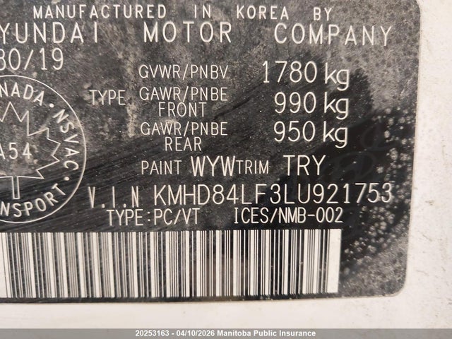 KMHD84LF3LU921753 Hyundai Elantra Preferred