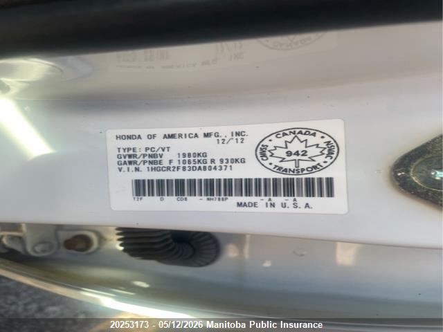 Продажа на аукционе авто 2013 Honda Accord Ex, vin: 1HGCR2F83DA804371, номер лота: 20253173