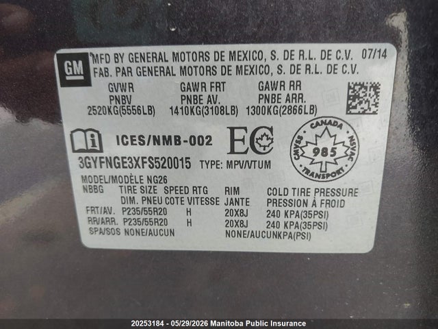 Cadillac Srx V6 2015 3GYFNGE3XFS520015 Image 9