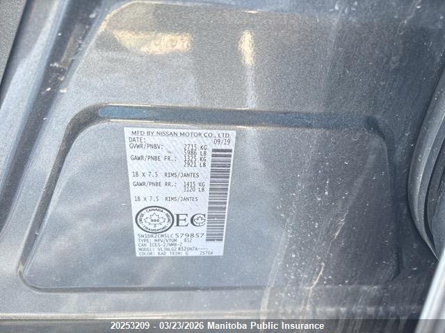 5N1DR2CM5LC579857 Nissan Pathfinder Sl