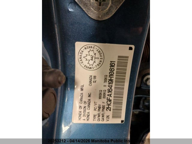 Продаж на аукціоні авто 2009 Honda Civic Dx-g, vin: 2HGFA16419H108161, номер лоту: 20253212